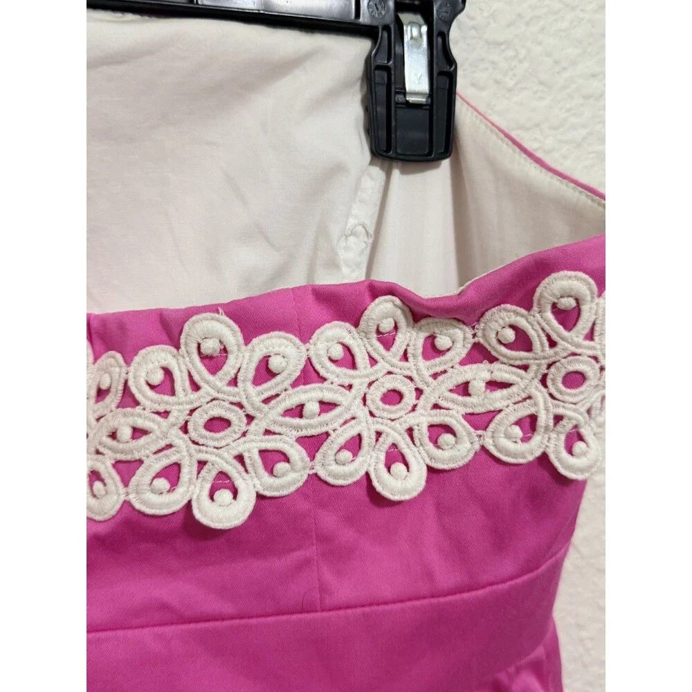 Lilly Pulitzer Betsy Pink Cotton Dress Lace Trip Strapless 6